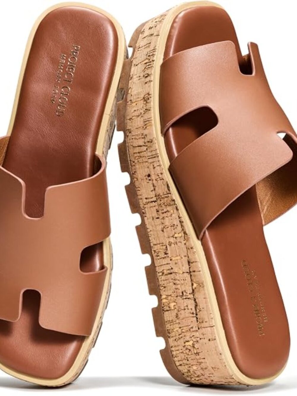 Women's Cognac Leather Suede Soft Memory Foam Insole Wedge Platform Sandals
